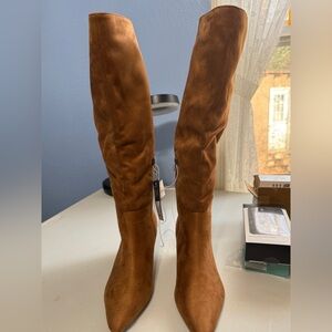 Brown Suede Look Knee-High Boots Size 7